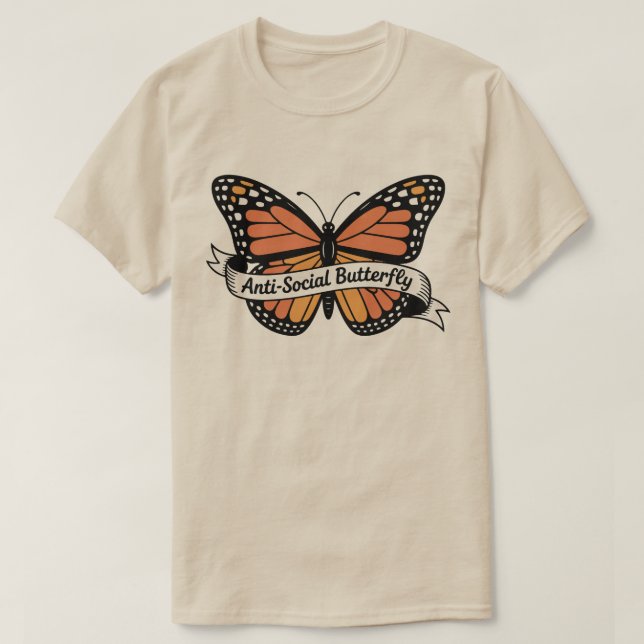 T-shirt Papillon Antisocial & Autocollants – Introverti Sa (Design devant)