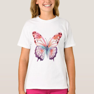 T-shirt Papillon aquarelle en rose violet et bleu