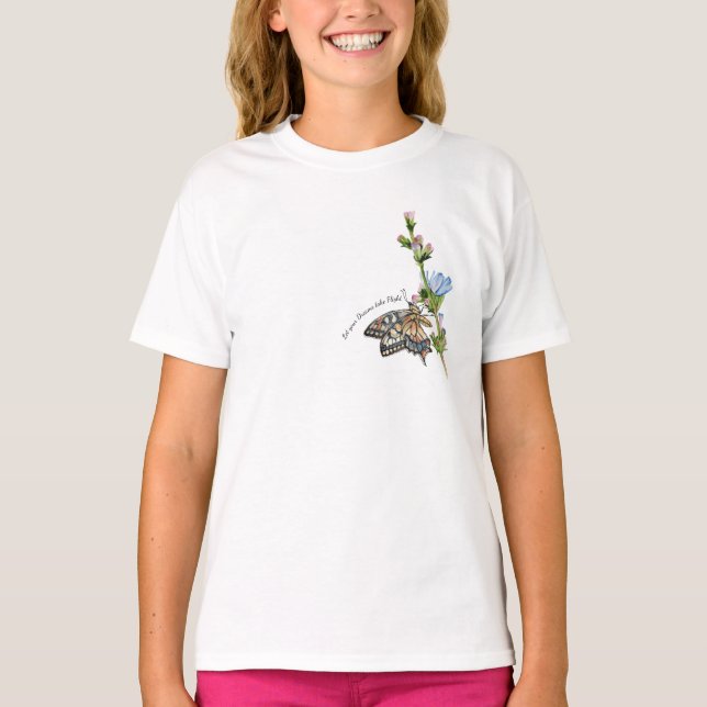 T-shirt Papillon aquarelle sur une fleur chicorée (Devant)