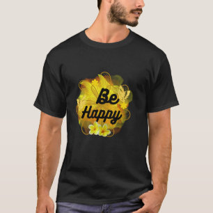 T-shirt Papillon artistique floral doré Soyez heureux
