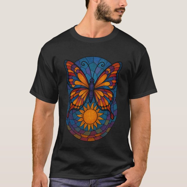 T-shirt Papillon Aspect Verre Coloré Unisexe (Devant)