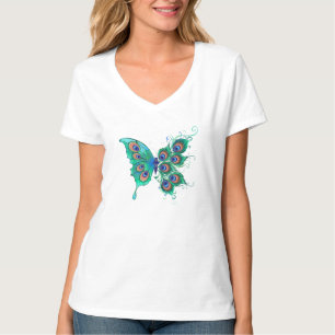 T-shirt Papillon aux plumes de paon vert