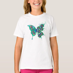T-shirt Papillon aux plumes de paon vert