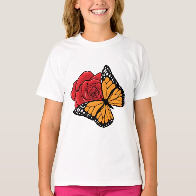 T-shirt Papillon avec Rose (Devant)