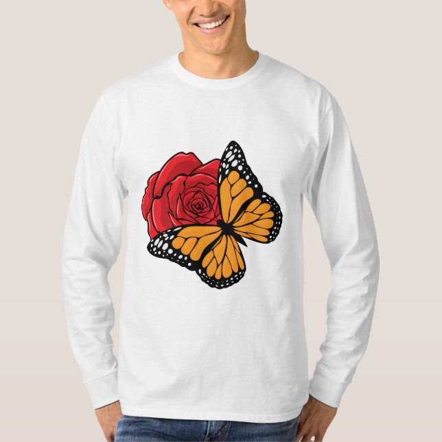 T-shirt Papillon avec Rose (Devant)