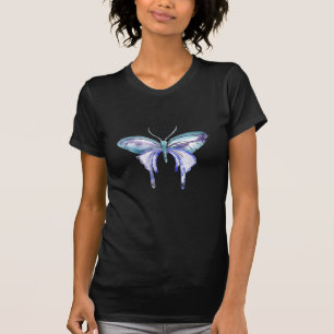 T-shirt papillon bleu aqua violet aquarelle