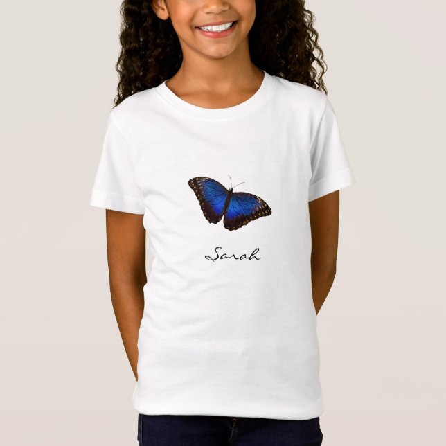 T-Shirt Papillon bleu avec le nom de moniker de script T-s (Devant)