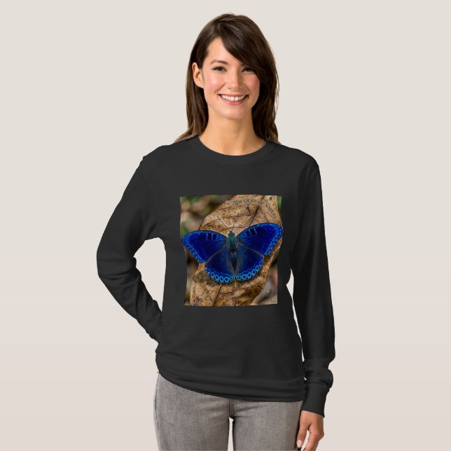 T-shirt Papillon Bleu Électrique Manches Longues (Devant entier)