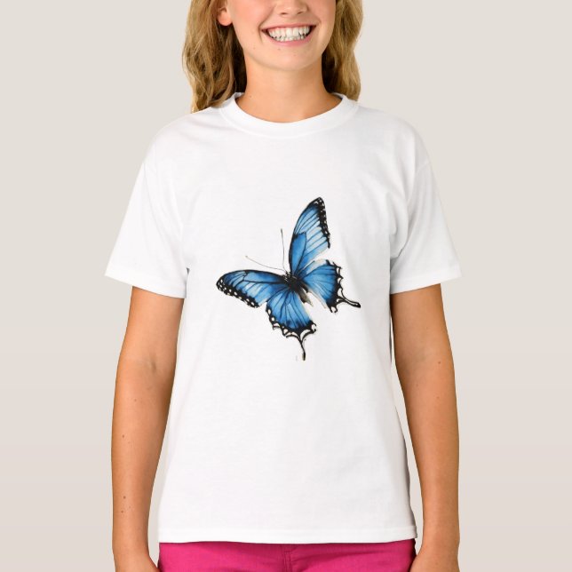 T-shirt papillon bleu élégant (Devant)