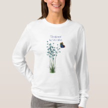 Papillon bleu et Fleurs avec citation