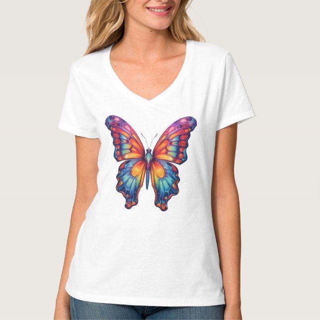 T-shirt Papillon Bleu Orange ailes (Devant)