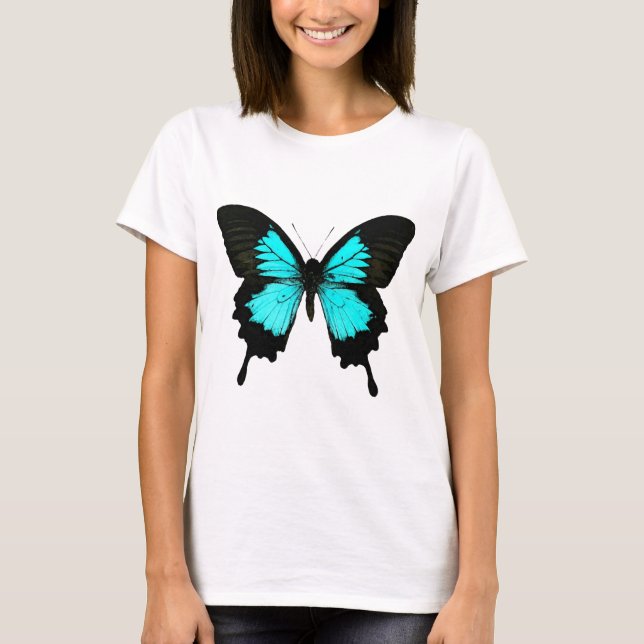 T-shirt Papillon - bleu turquoise et noir (Devant)