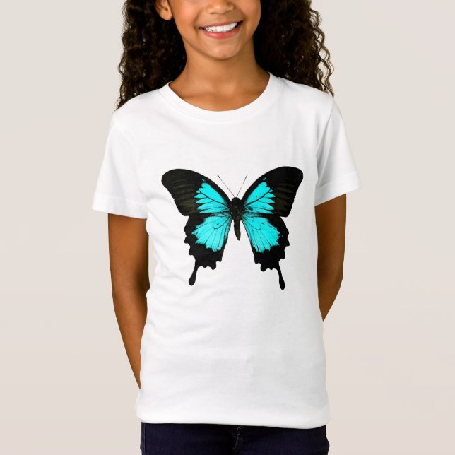 T-Shirt Papillon - bleu turquoise et noir (Devant)