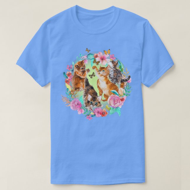 T-shirt Papillon chaton, Chat et papillons Fleur T (Design devant)