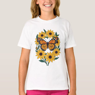 T-shirt Papillon Checkerspot et fleurs de marguerite à œil