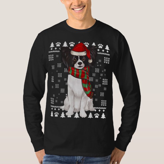 T-shirt Papillon Chien Santa Hat Noël moche Noël (Devant)