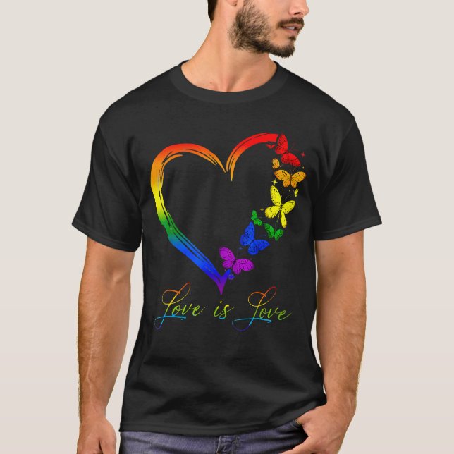 T-shirt Papillon Coeur arc-en-ciel L'amour est l'amour Lgb (Devant)