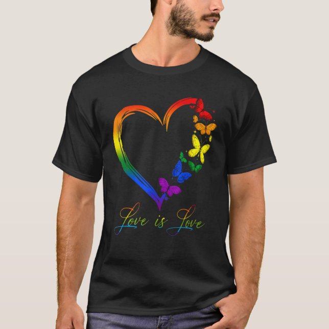 T-shirt Papillon Coeur arc-en-ciel L'amour est l'amour LGB (Devant)