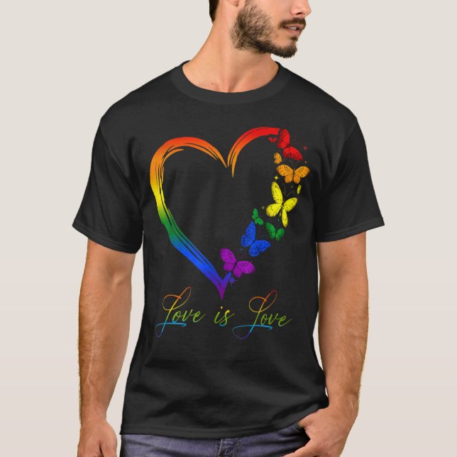 T-shirt Papillon Coeur arc-en-ciel L'amour est l'amour LGB (Devant)