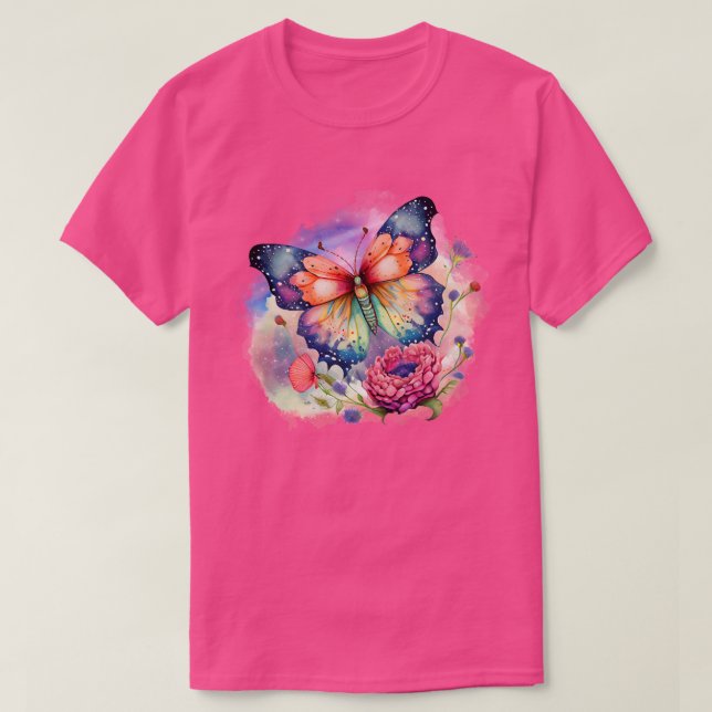 T-shirt Papillon coloré et fleurs Unisex (Design devant)