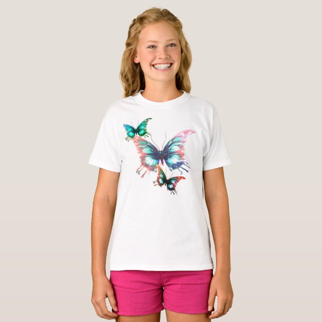 T-shirt Papillon Coloré Papillons Enfants Blanc (Devant entier)