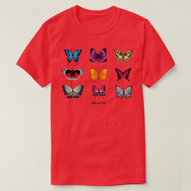 T-shirt Papillon coloré sauvage et gratuit (Design devant)