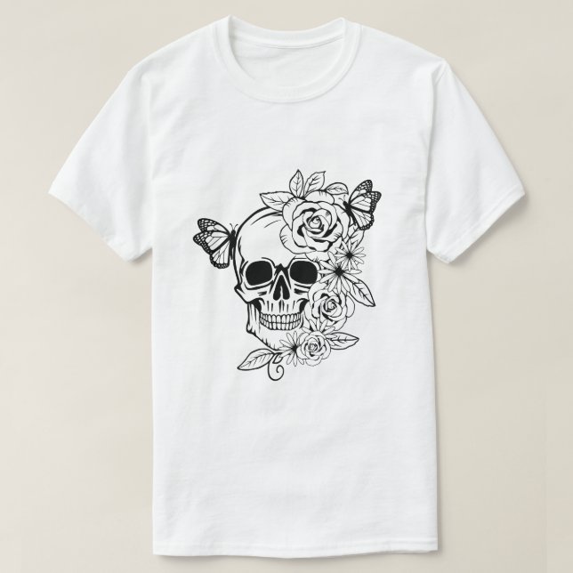 T-shirt Papillon crânien Art Floral (Design devant)