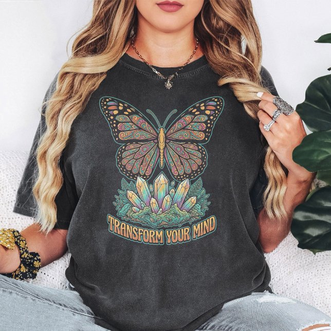 T-shirt Papillon Cristal Boho "Transformez Votre Esprit" (Créateur téléchargé)