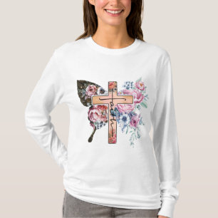 T-shirt Papillon Croix Foi floral