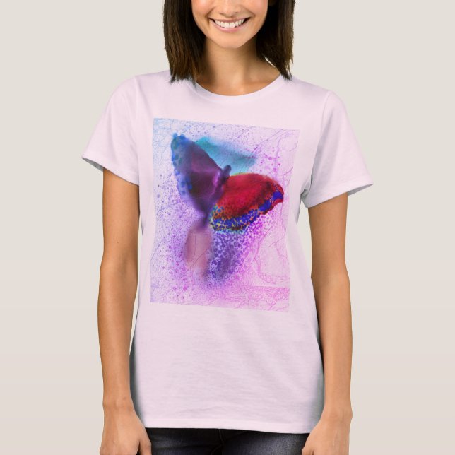T-shirt Papillon d'aquarelle Ombre rose et violet (Devant)