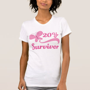 T-shirt Papillon de cancer du sein de survivant de 20 ans