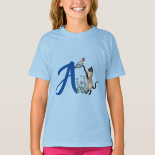 T-shirt Papillon de chat siamois mignon monogramme initial