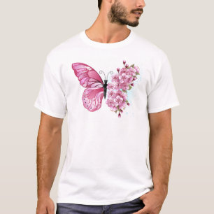 T-shirt Papillon de fleurs avec Sakura rose
