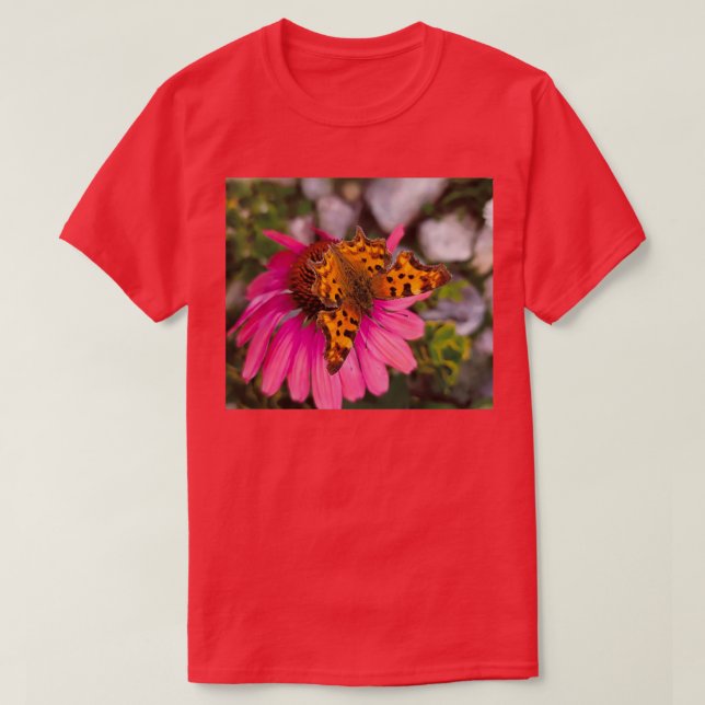 T-shirt Papillon de la virgule sur fleur rose (Design devant)