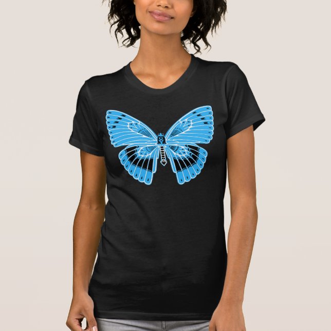 T-shirt Papillon de style Art Nouveau Turquoise Bleu (Devant)