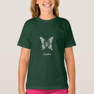 T-shirt Papillon Diamant Blanc, Nom de Script, Noir