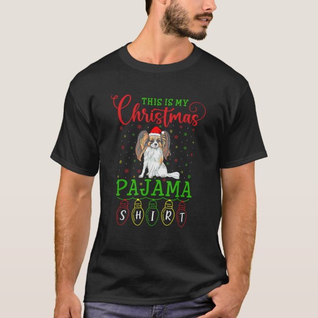 T-shirt Papillon Dog Santa Hat Light This is My Christmas  (Devant)