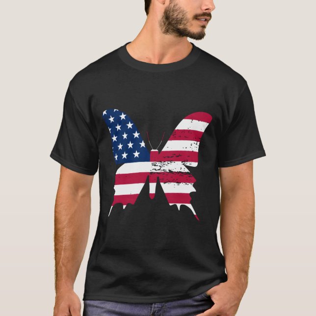 T-shirt Papillon Drapeau Américain 4 Juillet Papillon (Devant)