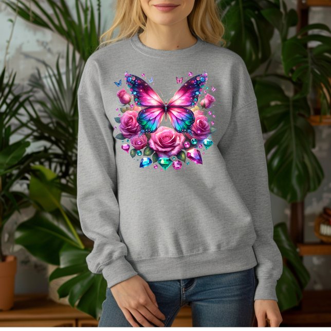 T-Shirt Papillon en Pierre Précieuse avec des Rose (Créateur téléchargé)
