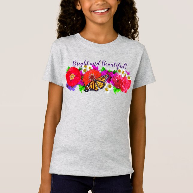 T-Shirt Papillon et fleurs de monarque brillant et beau (Devant)