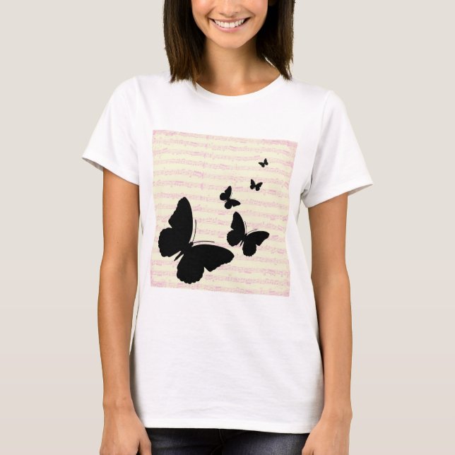 T-shirt Papillon et notes roses (Devant)