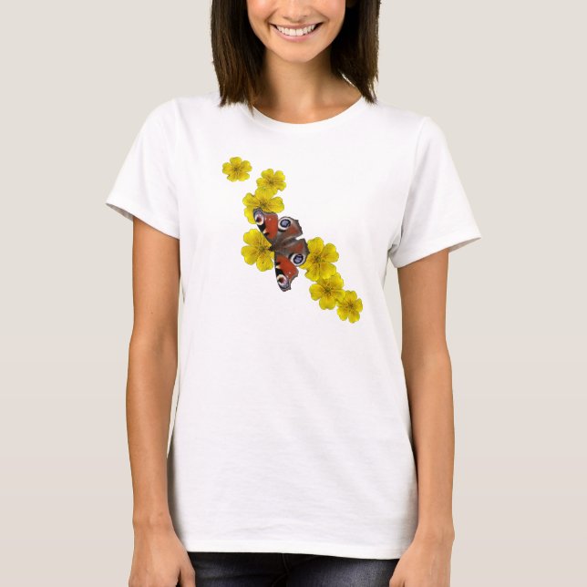 T-shirt Papillon et pièce en t jaune de fleurs (Devant)