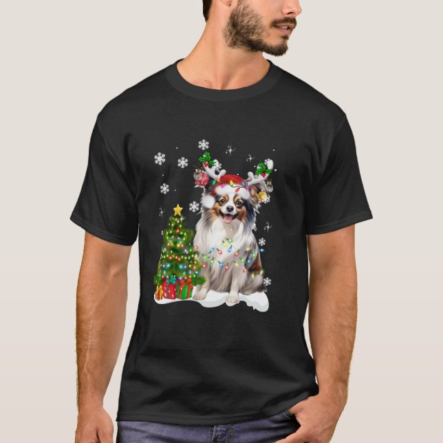 T-shirt Papillon Feux de Noël Santa Hat Funny Lon (Devant)