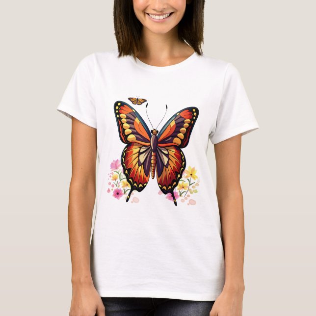 T-shirt Papillon, fleurs (Devant)