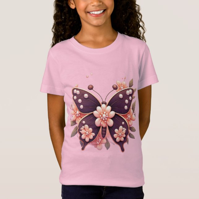 T-Shirt Papillon floral rose décoratif (Devant)