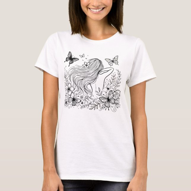 T-shirt Papillon floral Silhouette pour femmes Tee (Devant)