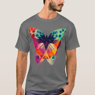T-shirt Papillon fractal isométrique Abstrait en risograph