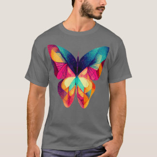 T-shirt Papillon fractal isométrique Abstrait en risograph