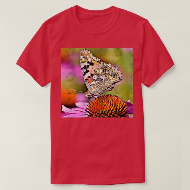 T-shirt Papillon Fritillaire sur Fleur en fleurs (Design devant)