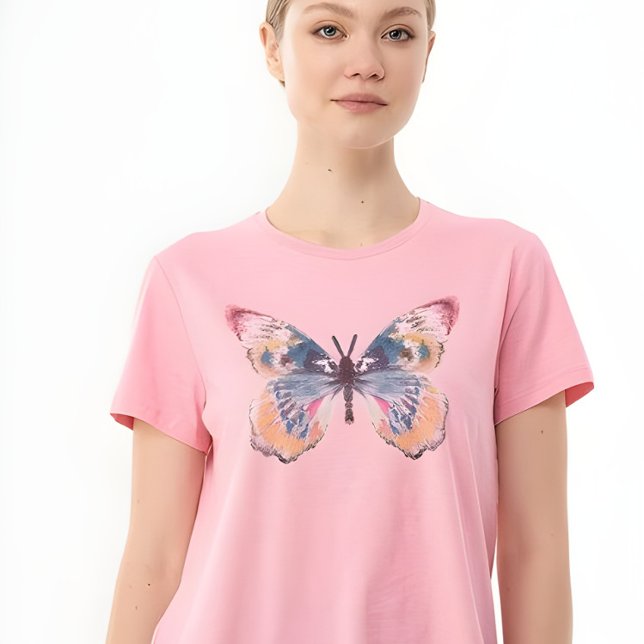 T-shirt Papillon graphique à l'aquarelle fantaisiste rose  (Créateur téléchargé)
